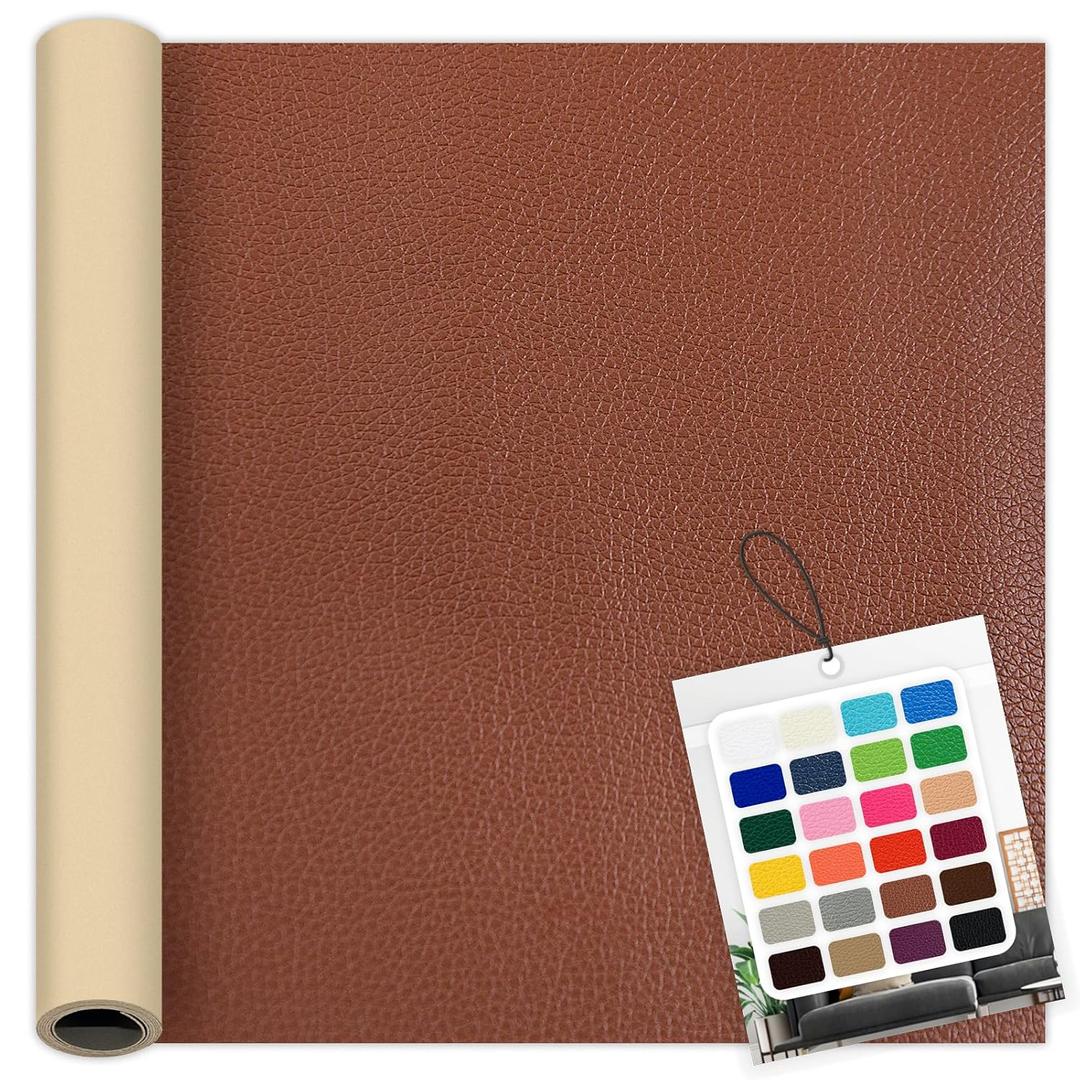 Red Brown Leather Repair Patch, 39.3 x 19.6 Inch Self Adhesive Leather Repair Tape, Large Vinyl Leather Repair Kit for Furniture, Car Seats, Sofats, Couch, Office Chair