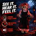 Quntis 35Inch Scary Halloween Animatronic Outdoor Decoration, Sound & Touch Activated Creepy Haunted Girl with Moving Head and Hand, Glowing Red Eye, Spooky Sounds, Weighted Base, No Assembly Required