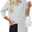 HOTOUCH Womens Striped Button Down Shirts Collared Shirt Casual Long Sleeve Business Office Work Blouses Tops (S)