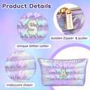 10 x Hiroyuki Iridescent Makeup Bag, 14 inches Cosmetic Bag, Large Capacity Travel Pouch (Hair, purple)