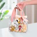 TSAZZZ 48 Pcs Clear Daisy Gift Bags With Handles Plastic PVC Goodie Bags With Ribbon Small Gift Bag For Wedding Birthday Baby Shower Party Valentines Pink (7.8"*7"*3.9")