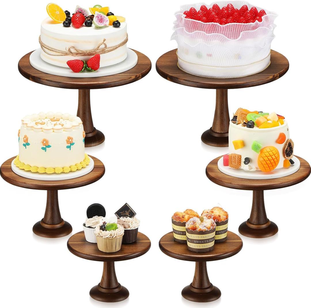 Umigy Set of 6 Rustic Cake Stand, 8" 10" 12" Acacia Wooden Farmhouse Cake Stands Heavy Duty Cupcake Stands, Round Dessert Table Display Set for Wedding Baby Shower Birthday Party Christmas Celebration