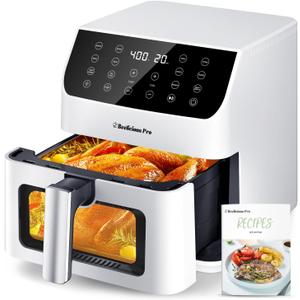 Beelicious 5.8QT Large Air Fryer, 12-in-1 Digital Airfryer with Clear Window, 40+ Recipes, Flavor-Lock Tech, Shake Reminder, Compact, Quiet, Dishwasher Safe, Nonstick, Fit for Family of 2-5, White