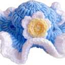 QWINEE Flower Design Knit Cute Dog Hat Soft Cat Hat Rabbit Hat Halloween Christmas Party Costume Head Wear Accessories for Puppy Cat Kitten Small Dogs Small Animals Violet Purple S