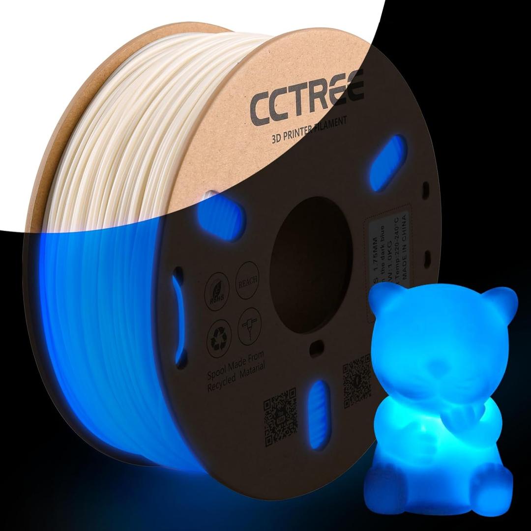CCTREE 3D Printer High Speed ABS Filament 1.75mm, Dimensional Accuracy +/- 0.03mm, ABS 1kg Spool (2.2lbs) Excellent Resistance, Glow in Dark (Glow Blue)