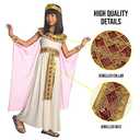 Morph Pink Cleopatra Costume for Girls, Egyptian Dress, Greek Goddess Outfit for Kids, Halloween Dress-Up (Large)