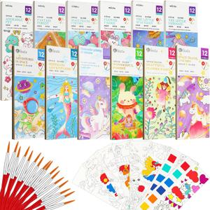 24 Pack Pocket Watercolor Painting Book Set for Travel Pocket Watercolor Kit Coloring Book with Brush for Paint Party Birthday Class Craft Gift