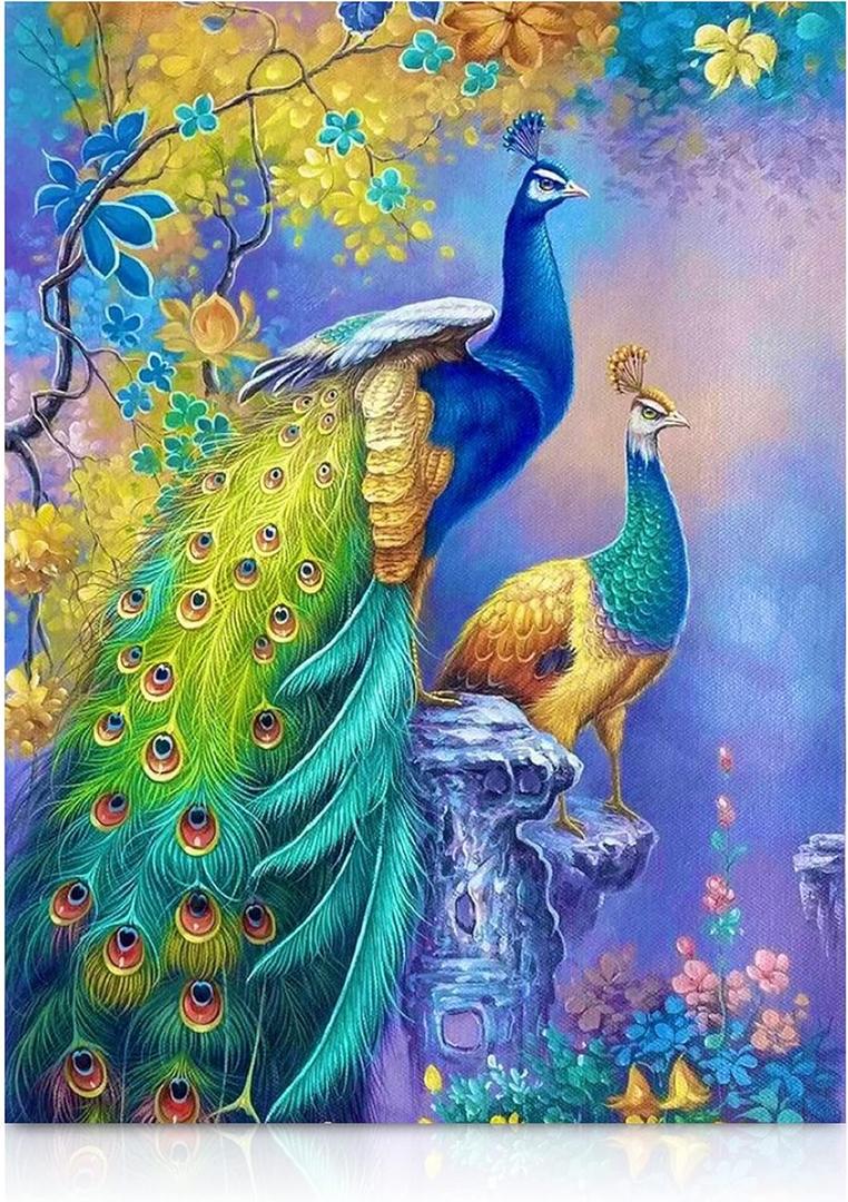 Modern Merch Birds Diamond Art for Adults, Peacock Feather Landscape 5D Diamond Painting for Adults, DIY Bird Decor Cross Stitch Gem Art Full Round Drill 12x16 Modern Merch Birds Diamond Art for Adults, Peacock Feather Landscape 5D Diamond Painting for Adults, DIY Bird Decor Cross Stitch Gem Art Full Round Drill 12x16