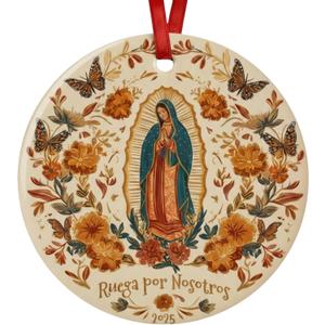 Our Lady of Guadalupe Ornament 2025 - Virgen de Guadalupe Ceramic Christmas Decoration, Ruega por Nosotros Catholic Religious Gift for Abuela Mom, Mexican Heritage Virgin Mary Keepsake