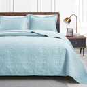 Love's cabin Twin Quilt Set Spa-Blue Bedspreads - Soft Bed Summer Lightweight Bedspread Comforter - Modern Style Coin Pattern Coverlet for All Season - 2 Pieces (1 Quilt, 1 Pillow Sham) (Twin (68"x86"))