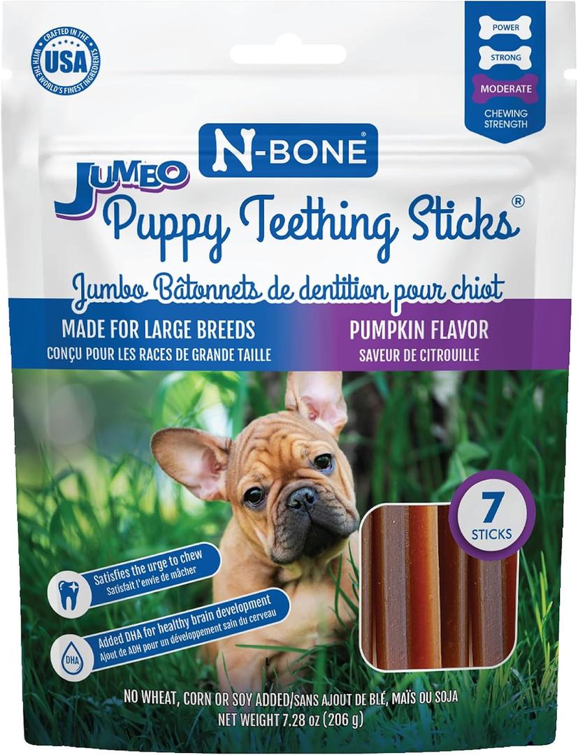 N-Bone Jumbo Puppy Teething Sticks Pumpkin Flavor Dog Treats, 7 Count 7.28-oz Bag (EXP 08/19/27)