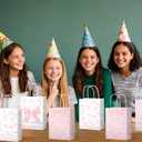 BOXOB 12pcs Pink Bow Gift Bags, 2 Styles Paper 8.27x6.3x3.15in Elegant Small Coquette Pink Goodie Favor Bags Candy Decorations with Handles for Party Wedding Birthday Supplies