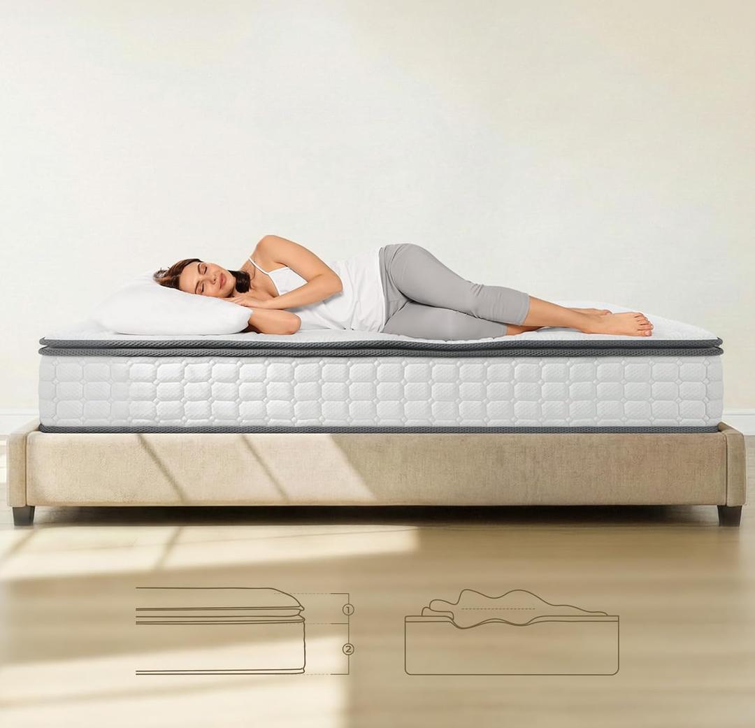 Vesgantti Twin XL Mattress, 12 Inch Hybrid XL Twin Mattress in a Box, Extra Long Pillow Top Twin Mattresses, Gel Memory Foam and Pocket Coils Innerspring Mattresses, Medium Firm Plush Feel