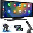 Portable Carplay Screen for Car Stereo, 10.26" HD Touch Screen with Android Auto& Carpaly, 1080p Backup Camera, Car Audio Receiver with Voice Control, Mirror Link, Bluetooth, Navigation