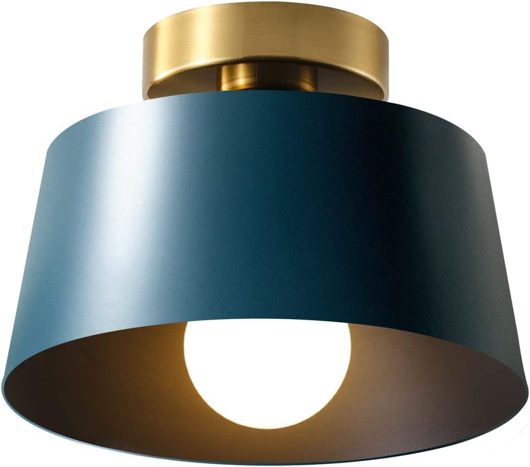 Ceiling Light Fixture, Hallway Ceiling Light with Gold Plate and Matte Black Shade, Modern Simple Style Porch Light Fixtures Semi Flush Mount (Blue)