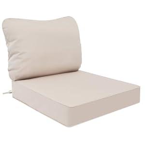 AAAAAcessories Outdoor Seat Cushions for Chairs, Fade-Resistant, Waterproof Patio Furniture Replacement Cushions, 24" x 24" x 5" + 24" x 19", Khaki