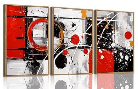 3 Piece Large Abstract Canvas Wall Art For Living Room Red Black Grey Framed Wall Art Modern Minimalist Luxury Energizing Aesthetic Art Prints Artwork For Bedroom Office Dining Room 24x36 in