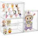 Attelite Acrylic Display Case Compatible with POP MART Labubu Display Case, 4 Tier Figure Clear Cases for Collectibles with 3 Adjustable Divider, 3 Pack Large Storage Box with Magnetic Door
