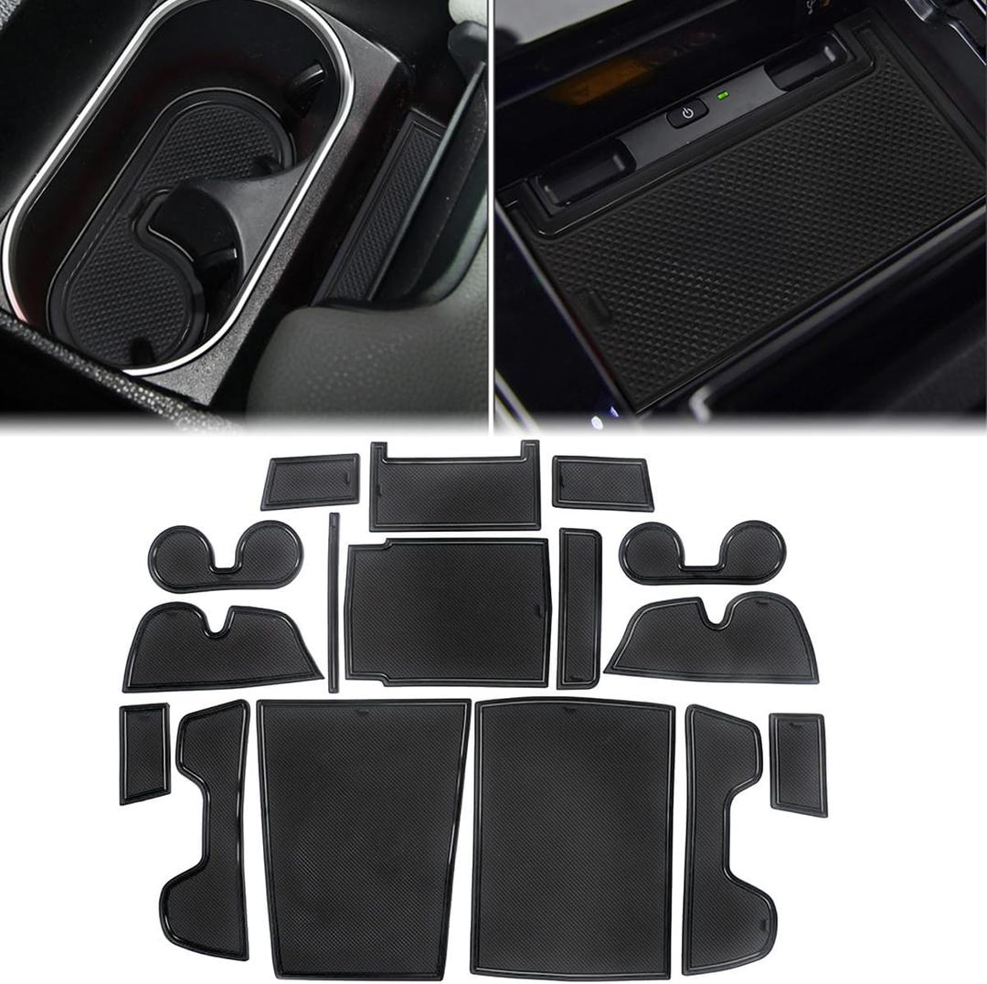 Auovo Cup Holder Inserts Liners Compatible with Subaru Solterra 2023-2025 Toyota BZ4X Accessories 2025 2024 2023 2022 Cup Holder Coasters Center Console Liners Door Pocket Mats 16PCS (Black)