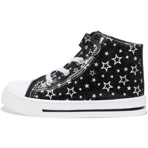 EUXTERPA Kids High Top Shoes Toddler Canvas Sneakers Boys Girls Casual Walking Sports Shoe, 3 Big Kid, Black Sliver Star