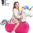 JOSEN Bouncy Hopper Giant Unicorn Ride On Toys, Inflatable Bouncing Animal Hopper with Hand Pump, Jumping Hopping Toys Up to 250lbs, Indoor Outdoor Bouncers for Teen Kids Girls Boys Ages 5+ (1 Pack)