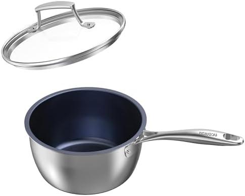 titaudou Sauce Pan, Nonstick Saucepan with Lid, 2.2 Quart Titanium & Stainless Steel Multipurpose Small Sauce Pot with Lid for Home Kitchen, PFOA Free, Dishwasher & Oven Safe, All Stovetop Compatible