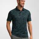 Obla Mens Golf Polo Shirts Short Sleeve Dry Fit Performance Moisture Wicking Casual Print Collared Golf Shirts for Men (Black) 4XL