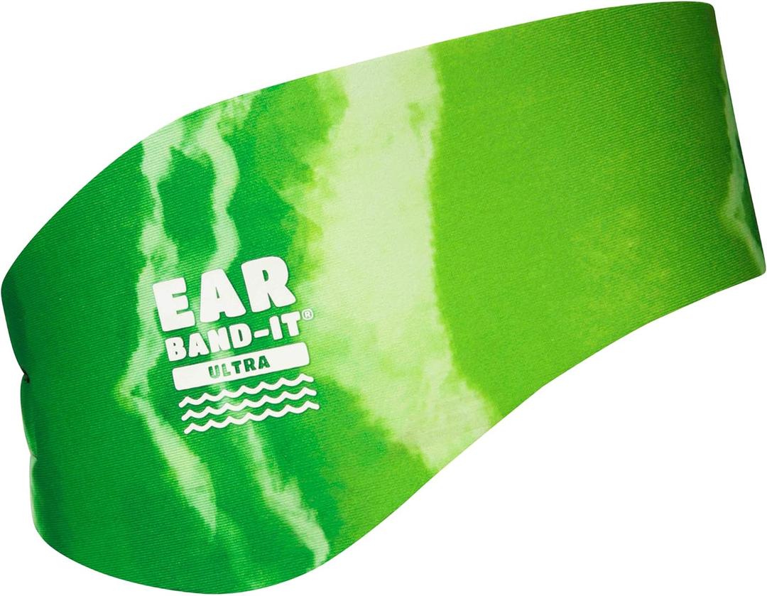 Earvolution Ear Band-It Ultra Swimming Headband for Kids and Adults - Invented by Ear, Nose, and Throat Physician - Custom Anti-Slip Grip Neoprene Maximizes Protection, 12 Color Options, 3 Sizes (Green Tie Dye)