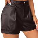 Avanova Women Faux Leather High Waisted Shorts Pleated Casual Summer Shorts (Brown, L)