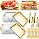 Baderke 4 Set 9" Chilled Serving Tray for Parties with Compartments Ice Chilled Party Platter Charcuterie Serving Board Cold Dish Dip with Forks Tongs for Fruit Seafood Vegetable Appetizer(Gold)