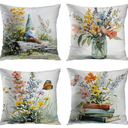 Spring Throw Pillow Covers Set of 4, Blue Yellow Floral Wildflowers Home Decorative Throw Pillow Cases Cushion Covers Pillowcases for Sofa Couch Bed Chair, 18x18 Inch
