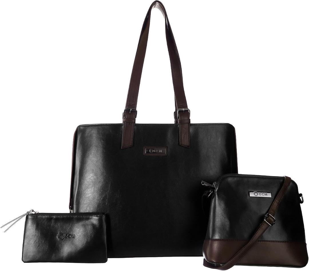 ECM 3pcs Vegan Tote Set for Women-Stylish Top Handle Laptop Bag Purse Sling Handbag Cosmetic Pouch bag-Travel Work Leisure