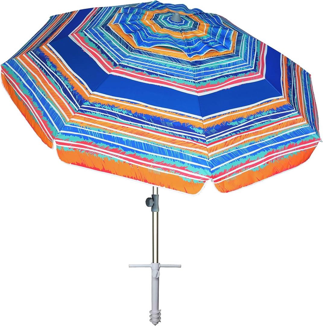 AMMSUN 7ft Beach Umbrella with Sand Anchor Portable Outdoor Patio Sun Shelter UPF50+ Protection & Tilt Aluminum Pole Air Vent with Carry Bag for Beach Patio Garden Outdoor Multicolor Blue