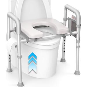 Agrish Raised Toilet Seat with Handles - FSA/HSA Eligible Cozy Padded Elevated Medical Toilet Seat Risers for Seniors, 350lb Adjustable Handicap Toilet Riser - Gray