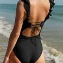 Women's V-Neck One Piece Swimsuit Tummy Control Swimwear Cross Back Bathing Suit Black XL