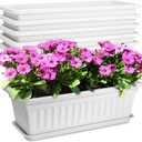 6 Packs Window Box Planter, 17 Inches Flower Window Box Rectangular Plastic Vegetable Planters with Trays for Windowsill, Patio, Garden, Balcony, Porch White