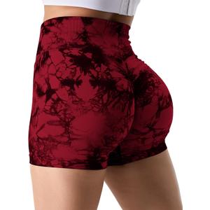 YEOREO Professional Women Workout Shorts 3.6" Scrunch Shorts Seamless High Waisted Contour Gym Yoga Biker Shorts (Medium, Tie Dye Red)
