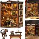 ISSEVE Book Nook Kits for Adults, DIY Booknook Kit Miniature Dollhouse Book Nooks, 3D Wooden Puzzle Model Building Creative Bookshelf Home Decoration Adult Crafts Kits Gift (Dinosaur Fossil Museum)