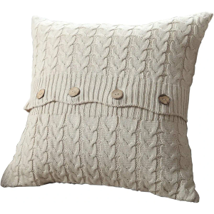 U'Artlines Cotton Knitted Decorative Pillow Case Cushion Cover Cable Knitting Patterns Square Warm Throw Pillow Cover (B Cream, 18x18)