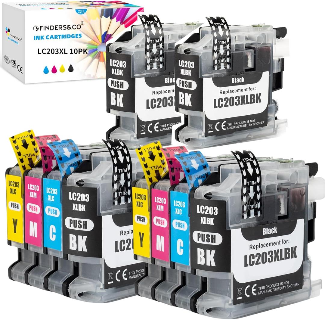 F FINDERS&CO LC203 Ink Cartridges for Brother LC201 LC201XL LC203XL Ink to Work with Brother MFC-J460DW MFC-J480DW MFC-J485DW MFC-J680DW MFC-J885DW Printer (4BK 2C 2M 2Y, 10 Pack)
