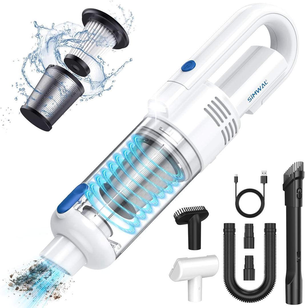 Handheld Car Vacuum Cleaner Cordless: 9500PA Powerful Suction Portable Lightweight Hand Held Vacuum - Large Capacity Battery Last Long Wireless Mini Vacuum With LED Light For Home Office Cleaning (White Blue)