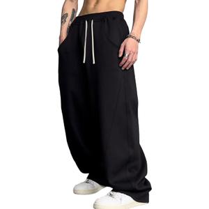 FCOOLYEET Men's Y2k Graphic Baggy Sweatpants Drawstring Waist Striped Open Bottom Sweatpants Baggy Track Pants Men (Black, XL)
