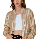 SOLY HUX Women's Metallic Jacket Zip Up Long Sleeve Lightweight Outerwear Bomber Jackets XS