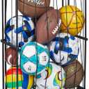 Garage Ball Storage Wall-Mounted & Floor Sports Equipment Organizer: Sports Ball Rack with Elastic Rope, Holder for Basketball, Soccer, Volleyball, Football, Garage, Gym, Black(Patent Pending)