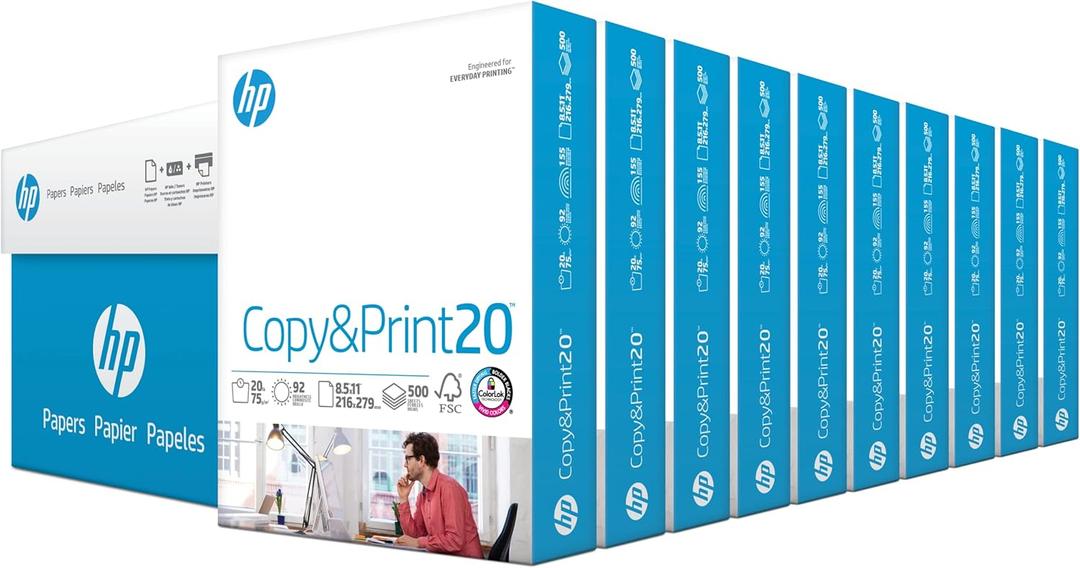 HP Printer Paper | 8.5 x 11 Paper | Copy &Print 20 lb | 10 Ream Case - 5,000 Sheets | 92 Bright | FSC Certified | 200060C