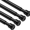 4 Pack Spring Tension Rods 16-28 Inches,5/8" Diameter Black Spring Load Adjustable Expandable,Small Short Tension Curtain Rod for Windows,Kitchen,Doorway,Bathroom,Cupboard Bars