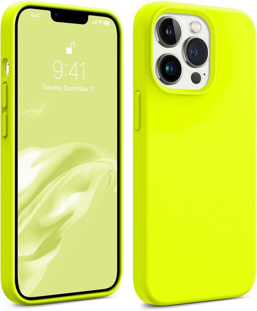 AOTESIER Shockproof Designed for iPhone 14 Pro Case 6.1 inch,[Silicone Slim Series] Rubber Full-Body Protection Bumper Phone Case for 14 Pro with Soft Anti-Scratch Lining, New Neon