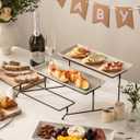 LAUCHUH 3 Tier Serving Trays for Party, 14 inch Porcelain Tiered Tray Stand Serving Platter with Collapsible Sturdier Rack Serving Dishes for Father's Day Entertaining, Speckled Glaze