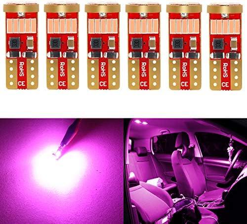 PHINLION 194 LED Bulb Super Bright Purple Pink 4014 Chipsets Wedge 168 2825 2827 T10 LED Replacement Bulbs for Car Interior Dome Map Reading Door Courtesy Trunk License Plate Lights, Pack of 6