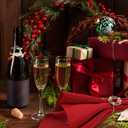 EBOOT 16 PCS Christmas Napkins and Ring Set 8 PCS Red Washable Napkins Cloth Fabric and 8 Christmas Rings Holder for Xmas Holiday Dinner Party Table Decoration(Elk, Bell)